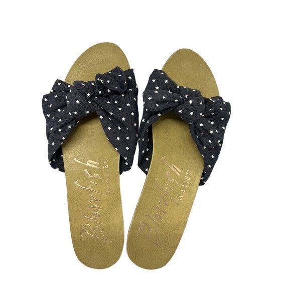 NEW BlowFish Malibu Comfortable Navy Blue Polka Dot Bow Knot Slide Sandals Sz.9 - Picture 5 of 5